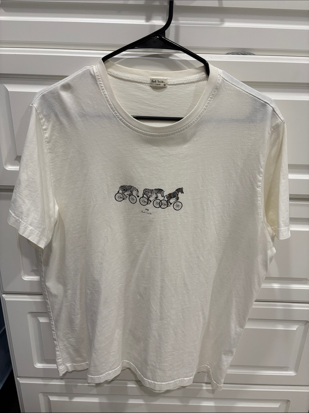 Paul Smith White Short-Sleeve Tee with Animal Bicycle Motif